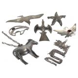 Sterling Necklace, Brooches & Pendants 60.9g TW