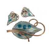 Renoir Matisse Enamel Leaf Brooch & Earrings Set