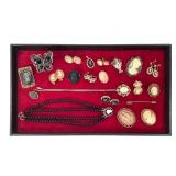 Vtg Cameo Costume Clip-On Earrings, Brooches +