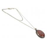 Sterling Necklace w Carnelian from Horn Coral Pend
