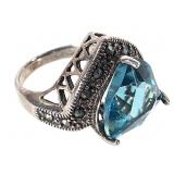 Sterling Blue Topaz Ring 7.5g TW Sz 7 1/2