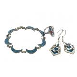 Sterling Turquoise NA Ring Bracelet Earrings