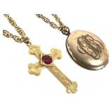2 GF Necklaces Locket Cross 35.7g TW