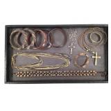Wood Bangles, Chain Necklaces, Cross Pendants +