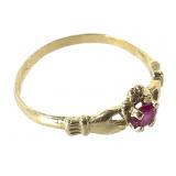 14K Ruby Claddagh Ring .8g TW Sz 4