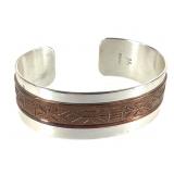 Sterling Geometric Cuff, Marked "M"