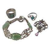 Sterling Pendant & Bracelet + Faux Turq. Rings