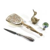 Sterling Nail Filer, Hairbrush, Lamp Finial & Duck