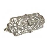 10K WG Diamond Filligree Pin 3.6g TW 1 3/4" W