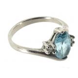 10K WG Blue Topaz Dia Ring 2.2g TW Sz 6
