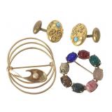 12k GF Brooches & Victorian Cuff Links 15g TW