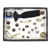 Vtg Religious & Award Pins, Pocket Knife, Tie +
