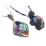 Sterling Necklaces w/ Stone Inlaid Pendants