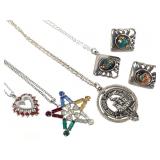Sterling Chains w/ Pendants & Earrings 24g TW