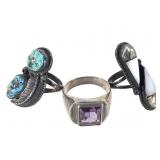 Mexican Sterling Inlaid Stone Rings 27g TW
