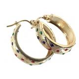 14K Enameled Hoop Earrings 1.8g TW