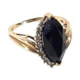 10K Faceted Onyx Diamond Ring 3.2g TW Sz 6