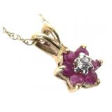 10K Necklace w Ruby Dia Pendant .9g TW 19" L