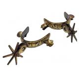 Pr Antique Western Riding Spurs w Ornate Inlays
