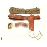 WWI Cartridge Belt Leather Holster & Gun Sling