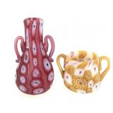 Murano Millefiori Glass Vases 2 pc