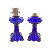20th C Colbalt Blue Princess Feather Oil Lamp