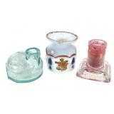 Glass & Opaline Glass Ink Wells 3pc