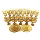 Bohemian Etched Amber Glass 26 Pcs