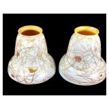 Stueben Heart & Vine Threaded Art Glass Shades 2pc
