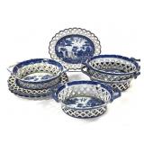 Spode Blue Willow Reticulated Pearlware 8pc