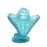 Opalescent Blue Glass Basket Vase