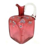 Handpainted Cranberry Glass Jug