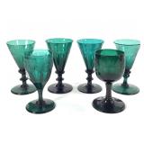 Georgian Bristol Green Etched Glassware 6 Pcs