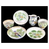 Early Pearlware Peafowl Handpainted 7 Pcs