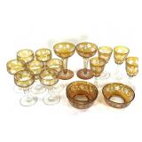Bohemian Amber Cut to Clear Etched Stemware 16Pcs
