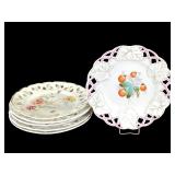 6 Pressed & Hand Painted Paste Porcelain Plates