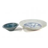 2 Stoneware Bowls Wheel Thrown Painted & Incised