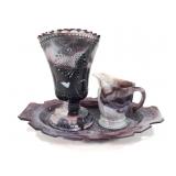 Amethyst EAPG Slag Glass Tray Vase & Pitcher