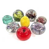 8 Glass Paperweights w Lemon & Apple