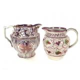 2 Sunderland Pink Copper Lustreware Pitchers