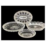 4 Pressed & Cut Glass Bread & Relish Dishes