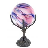 Blown Art Glass Ball w Metal Fairy Lamp Stand