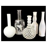 Milk Glass Hobnail & White Enameled Barber Bottles