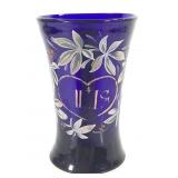 Hand Blown Cobalt Blue Glass w Christogram IHS