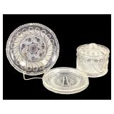Sandwich Glass Jam Pot & 2 Bunker Hill Saucers
