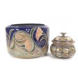 2 Embossed Stoneware Pottery C Barker Signed