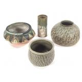 4 Studio Pottery Vessels Late 20th Early 21st C