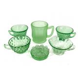 Uranium Green Glass Cups Coaster Bobeche 7Pcs