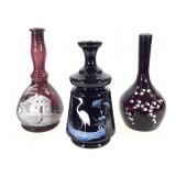 3 Enamel Dark Amethyst & Black Barber Bottles