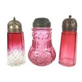 Early American Press Glass Sugar Shakers 3pc